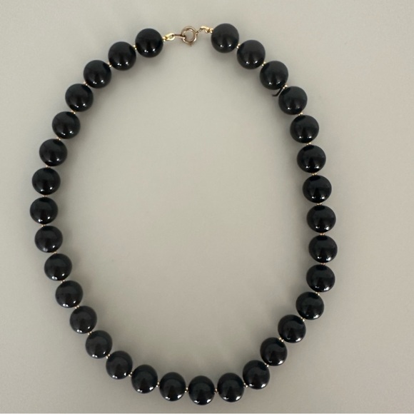 Anthropologie Jewelry - Anthropologie Vintage Round Beaded Short Necklace Black and Gold 17"l